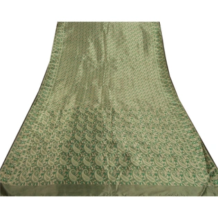 Sanskriti Vintage Green Indian Sari Art Silk Woven Craft Premium Sarees Fabric, PS-54029