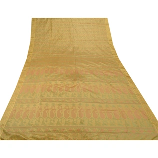 Sanskriti Vintage Cream Sarees Art Silk Woven Craft Fabric Premium 5 Yard Sari, PS-53545