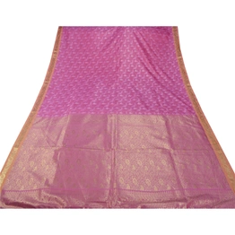 Sanskriti Vintage Pink Sarees Art Silk Woven Craft Zari Fabric Premium 5 Yd Sari, PS-53365