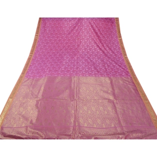 Sanskriti Vintage Pink Sarees Art Silk Woven Craft Zari Fabric Premium 5 Yd Sari, PS-53365