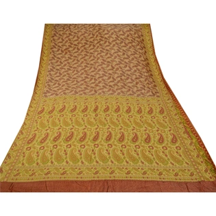 Sanskriti Vintage Brown Sarees Pure Silk Woven Craft Indian Sari Premium Fabric, PS-53408