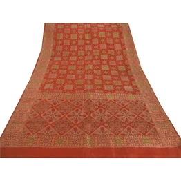 Sanskriti Vintage Orange Sarees 100% Pure Silk Woven Fabric Craft Premium Sari, PS-51466