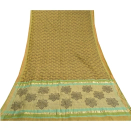 Sanskriti Vintage Green Sarees Pure Chanderi Silk Block Printed Sari Fabric, PS-58026