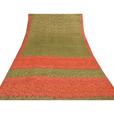 Sanskriti Vintage Green Sarees 100% Pure Silk Sari Craft Premium Woven Fabric, PS-55595