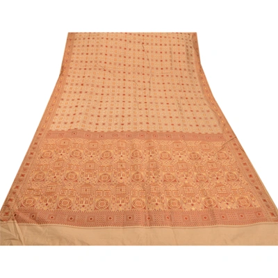 Sanskriti Vintage Indian Cream Sarees 100% Pure Silk Woven Fabric Premium Sari, PS-48268