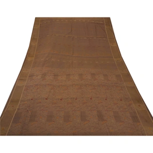 Sanskriti Vintage Indian Sari Pure Silk Woven Brown Premium 5 Yd Sarees Fabric, PS-45942