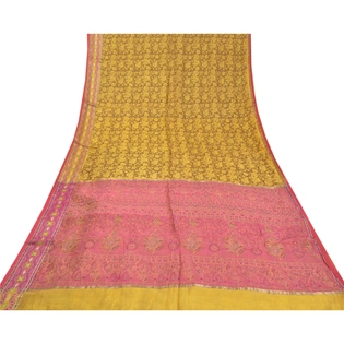 Sanskriti Vintage Lemon Indian Sarees Blend Silk Printed Premium Sari Fabric, PS-58302