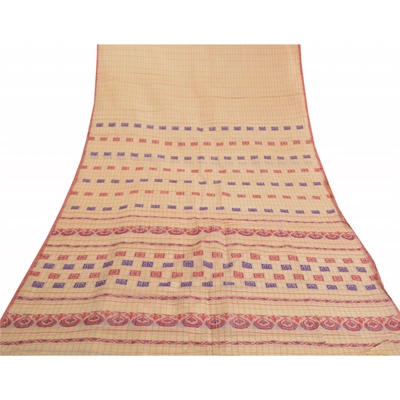 Sanskriti Vintage Sarees Pure Silk Handwoven Assam Gamosa Sari Premium Fabric, PS-58120