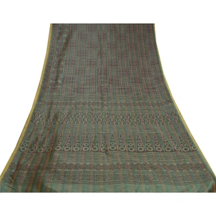 Sanskriti Vintage Green Sarees Art Silk Printed Sari Craft 5 Yard Fabric, PS-58711