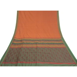 Sanskriti Vintage Rusty Orange Sarees Blend Silk Woven Premium Sari Craft Fabric, PS-58617