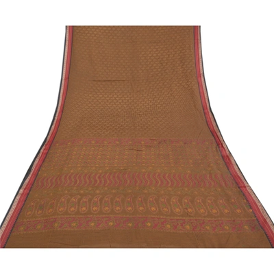 Sanskriti Vintage Brown Sarees Cotton Silk Woven Painted Premium Sari Fabric, PS-58582