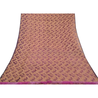 Sanskriti Vintage Purple Sarees Pure Organza Silk Hand Beaded Woven Sari Fabric, PS-58539