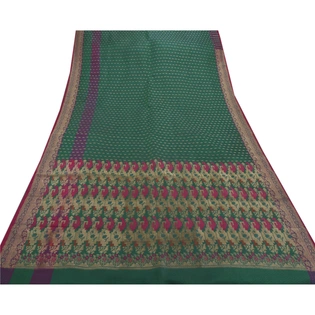 Sanskriti Vintage Sarees Satin Silk Woven Brocade Fabric Premium 5Yd Ethnic Sari, PS-41723