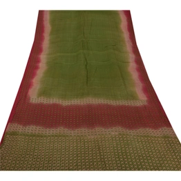 Sanskriti Vintage Saree 100% Pure Silk Hand Beaded Green Fabric 5 Yd Craft Sari, PS-50817