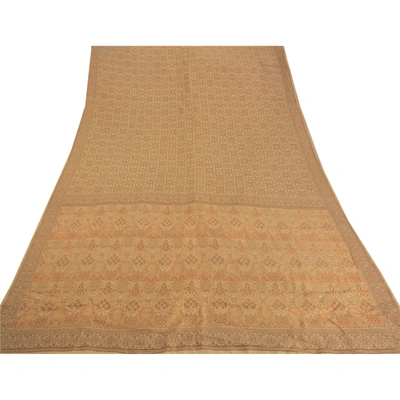 Sanskriti Vintage Cream Sarees Blend Silk Craft 5 Yard Fabric Woven Premium Sari, PS-52019