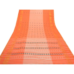 Sanskriti Vintage Orange Indian Sari Pure Cotton Hand Woven Craft Sarees Fabric, PS-55781