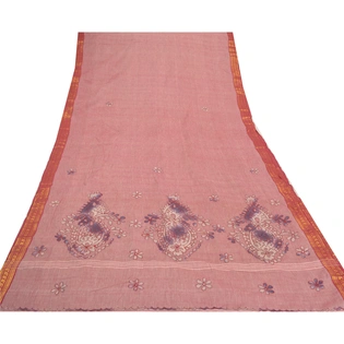 Sanskriti Vintage Pink Sarees Pure Cotton Embroidered Indian Sari Craft Fabric, PS-57172