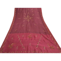 Sanskriti Vintage Purple Sarees Pure Silk Hand Beaded Woven Craft Sari Fabric, PS-57739