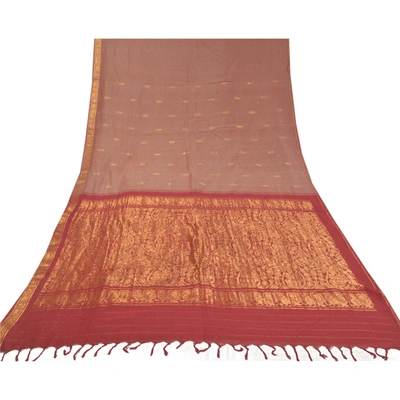 Sanskriti Vintage Brown Sarees Cotton Silk Woven Zari Premium Zari Sari Fabric, PS-58299