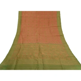 Sanskriti Vintage Rusty Orange Indian Sarees Pure Silk Handwoven Sari Fabric, PS-58630