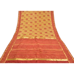 Sanskriti Vintage Red Sarees 100% Pure Silk Bandhani Printed Woven Sari Fabric, PS-58537