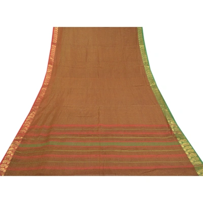 Sanskriti Vintage Brown Sarees Blend Silk Woven Chettinad/Kandangi Sari Fabric, PS-58560