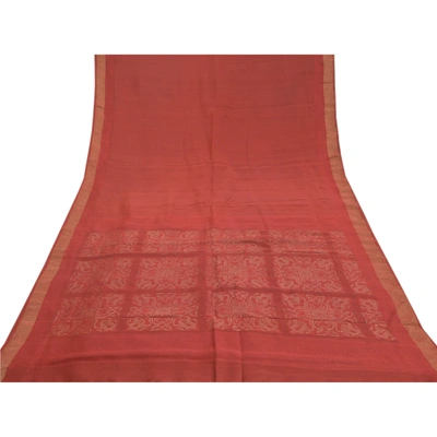 Sanskriti Vintage Brick Red Sarees Pure Silk Woven Premium Sari Craft Fabric, PS-58620