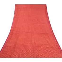 Sanskriti Vintage Red Indian Sarees 100% Pure Silk Woven 5 Yard Sari Fabric, PS-58248