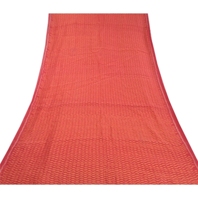 Sanskriti Vintage Red Indian Sarees 100% Pure Silk Woven 5 Yard Sari Fabric, PS-58248