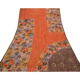 Sanskriti Vintage Orange Sarees Blend Georgette Printed Sari Decor Craft Fabric, PRG-7982