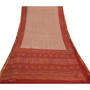 Sanskriti Vintage Pink Sarees Blend Georgette Bandhani Printed Sari Craft Fabric, PRG-7873