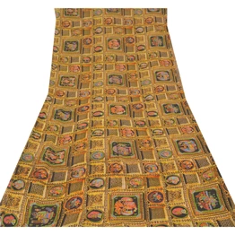 Sanskriti Vintage Yellow Sarees Blend Georgette Printed Sari Craft Fabric, PRG-10019