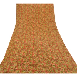 Sanskriti Vintage Orange Saree Blend Georgette Printed Sari 5 Yard Craft Fabric, PRG-8247