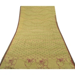 Sanskriti Vintage Green Sarees Georgette Printed Sari 5 Yard Craft Decor Fabric, PRG-5972