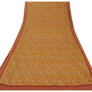 Sanskriti Vintage Yellow Sarees Georgette Printed Indian Sari 5 Yd Craft Fabric, PRG-5359