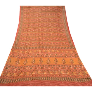 Sanskriti Vintage Red Indian Sarees Blend Georgette Sari Printed Woven Fabric, PRG-10889