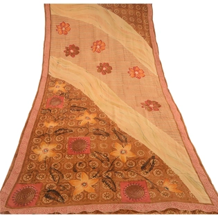 Sanskriti Vintage Brown Sarees Pure Georgette Silk Printed Sari 5Yd Craft Fabric, PRG-10820