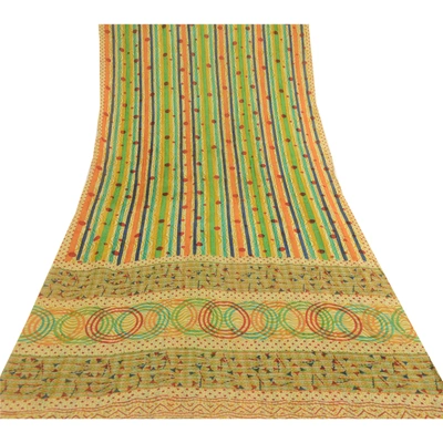 Sanskriti Vintage Sarees Multi Pure Georgette Silk Printed Sari 5Yd Craft Fabric, PRG-12061