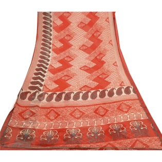 Sanskriti Vintage Red Sarees Pure Georgette Silk Printed Sari Soft Craft Fabric, PRG-10278