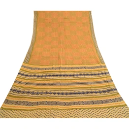 Sanskriti Vintage Sarees Indian Multi Blend Georgette Printed Sari Craft Fabric, PRG-12122