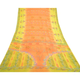 Sanskriti Vintage Orange Sarees Pure Georgette Silk Printed Sari Craft Fabric, PRG-10933