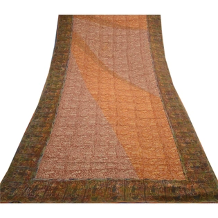 Sanskriti Vintage Brown Sarees Pure Georgette Silk Printed Sari 5Yd Craft Fabric, PRG-10225