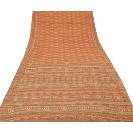 Sanskriti Vintage Orange Sarees Pure Georgette Silk Printed Sari Craft Fabric, PRG-796