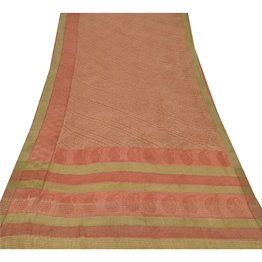 Sanskriti Vintage Orange Sarees Printed Sari Pure Georgette Silk Craft Fabric, PRG-6835