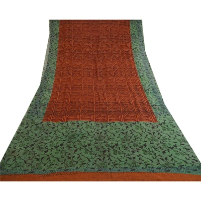 Sanskriti Vintage Sarees Brown Printed Pure Georgette Silk Sari 5Yd Craft Fabric, PRG-11434