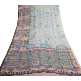 Sanskriti Vintage Blue Pure Georgette Silk Sarees Printed Sari 5Yd Craft Fabric, PRG-10686