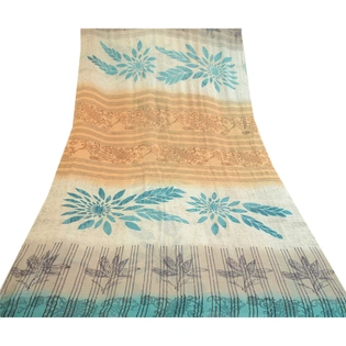 Sanskriti Vintage Blue Pure Georgette Silk Sarees Printed Sari 5Yd Craft Fabric, PRG-10660