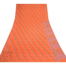 Sanskriti Vintage Orange Sarees Pure Georgette Silk Printed Sari Craft Fabric, PRG-9730