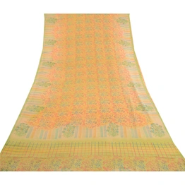 Sanskriti Vintage Sarees Pure Georgette Silk Block Printed Sari 5Yd Craft Fabric, PRG-11926