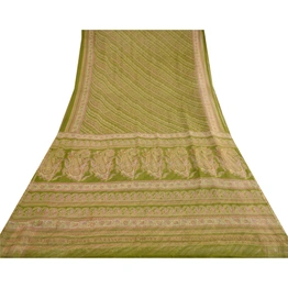 Sanskriti Vintage Sarees Green Pure Chiffon Silk Printed Sari 5Yd Craft Fabric, PRG-12414